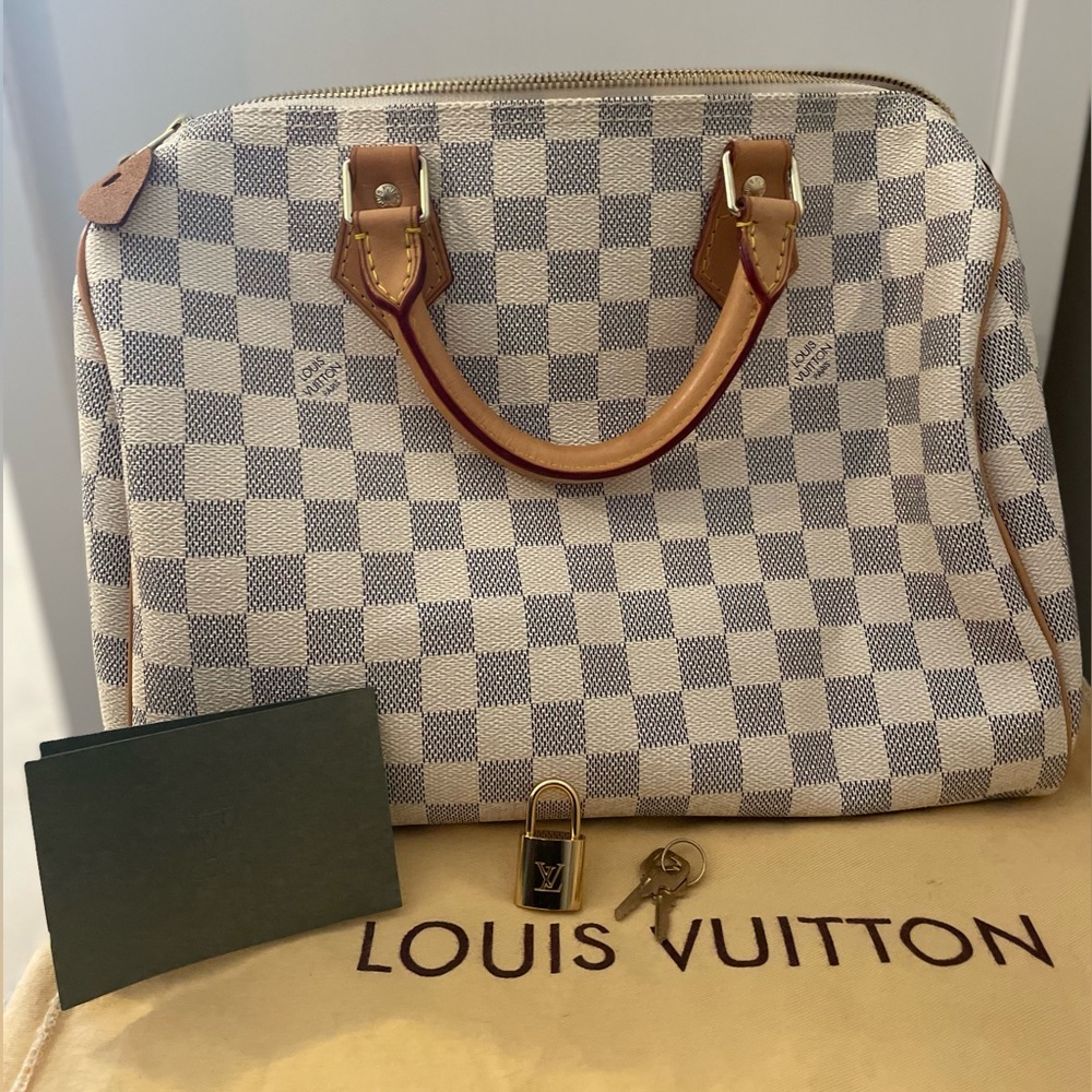 LOUIS VUITTON Speedy 35 Damier Azur Canvas Handbag